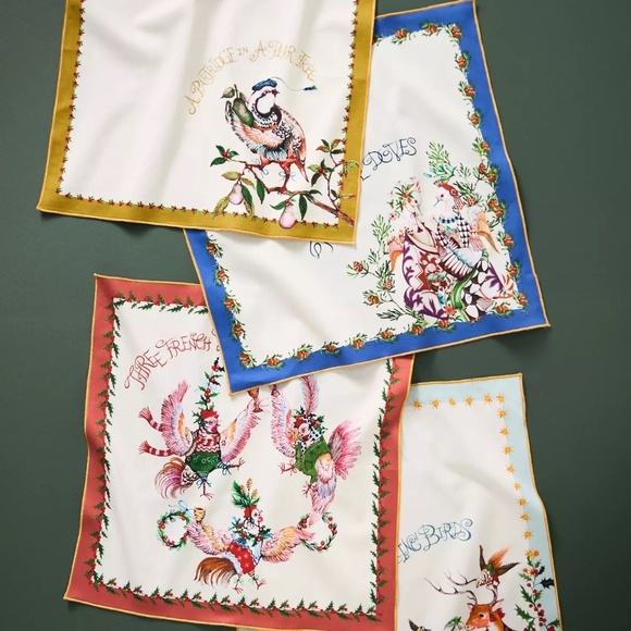 Taychamaythakool Anthropologie Twelve Days Christmas Cotton Napkin Set - Picture 3 of 5